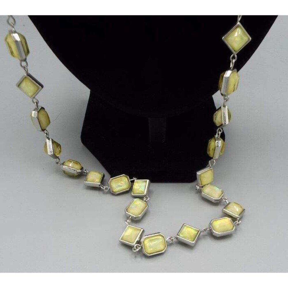 Charming Charlie Silver tone Moon Stone Art Deco Single Strand Necklace 38" - Picture 4 of 9
